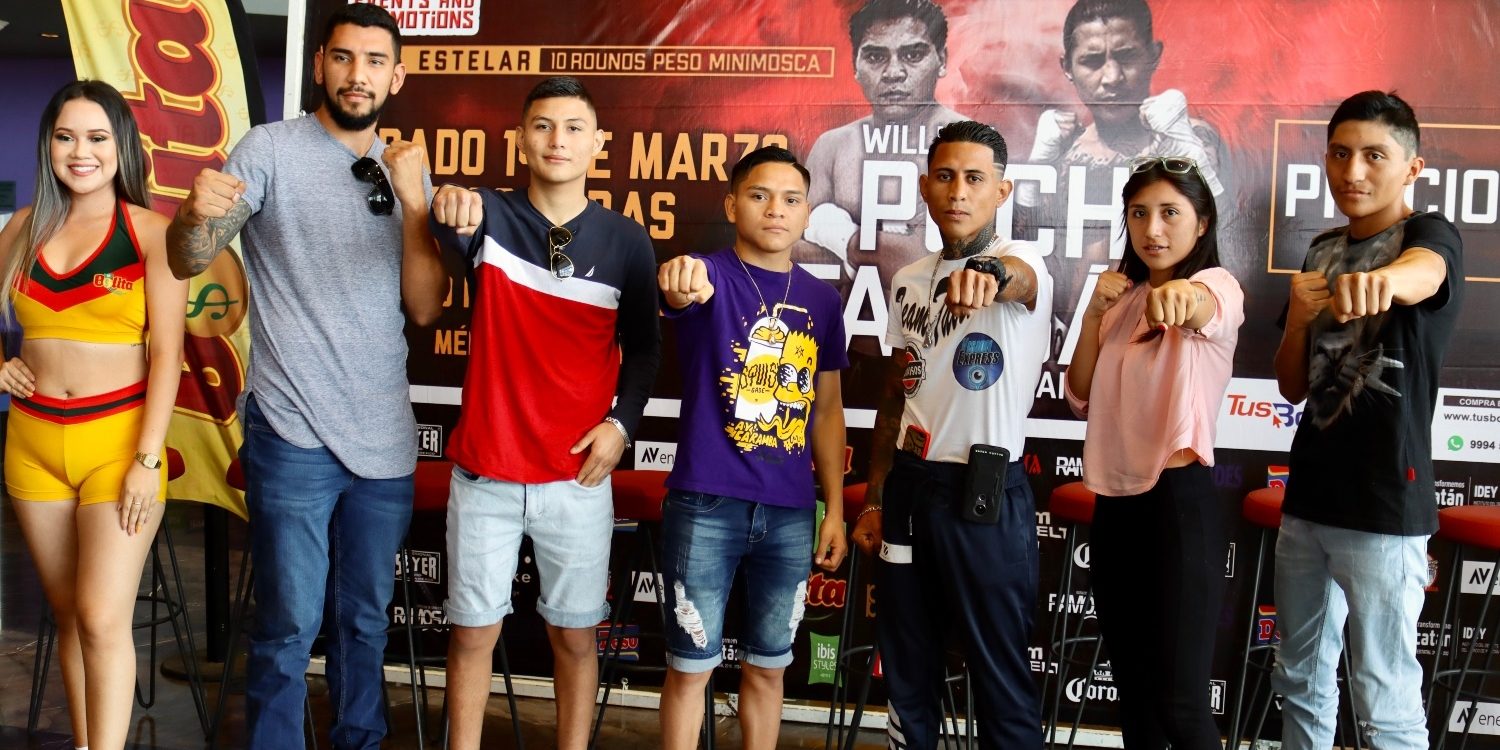 Daniel Sabido, Zaíd Colorado Rejón, William Agresivo Puch, Abisaí Taliban Palomo, Jessica Tanquecita Basulto y Néstor Chino López jr. rueda de prensa del 120320