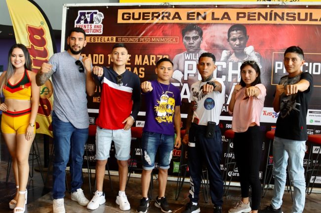 Daniel Sabido, Zaíd Colorado Rejón, William Agresivo Puch, Abisaí Taliban Palomo, Jessica Tanquecita Basulto y Néstor Chino López jr. rueda de prensa del 120320