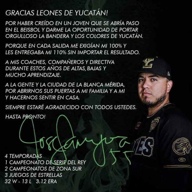 José Samayoa postal de despedida de los Leones de Yucatán