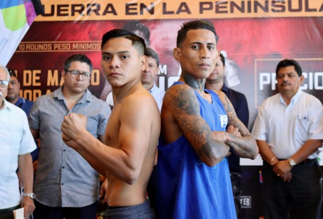 William Agresivo Puch pesaje vs. Abisaí Talibán Palomo que busca el desquite, del 130320 en Hotel Ibis Galerías