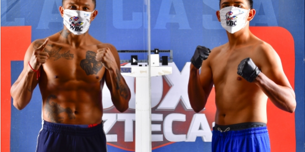 Miguel Berchelt pesaje vs. Eleazar Tronco Valenzuela pesaron 135 y 135.5 libras respectivamente, debut en México y en peso ligero del 260620 en estudios tv azteca