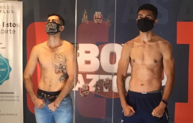 Rubén Romano Orozco Barajas pesaje vs. Brandon Pérez 1 del 040920 en la Ciudad de México, debut en Box Azteca recortada