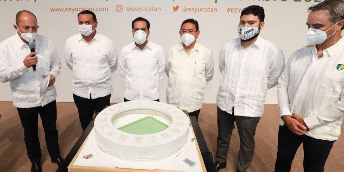 estadio Yucatán sostenible presentación proyecto 3 del 090920 con Mauricio Vila, Erick Arellano, Luis Miguel Salvador y Renán Barrera