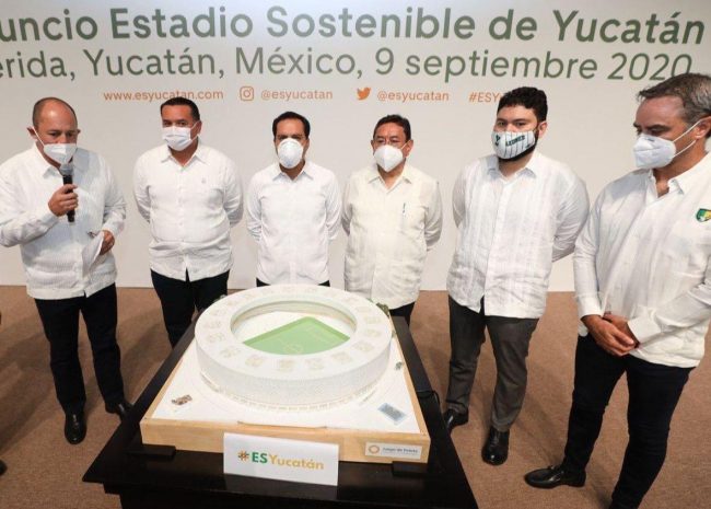 estadio Yucatán sostenible presentación proyecto 3 del 090920 con Mauricio Vila, Erick Arellano, Luis Miguel Salvador y Renán Barrera