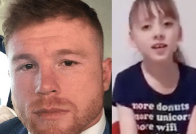 fotocomposición Saúl Canelo Álvarez con niña Lupita