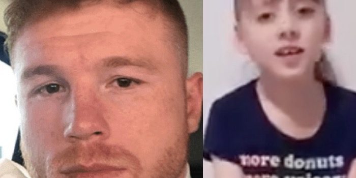 fotocomposición Saúl Canelo Álvarez con niña Lupita