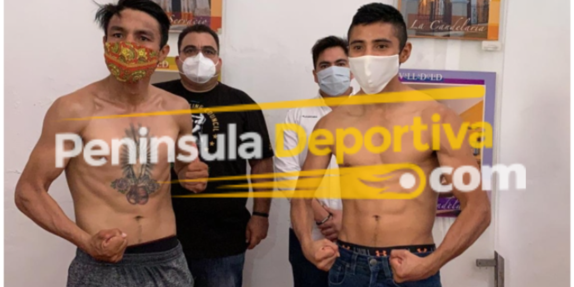 Miguel Joyita Herrera pesaje vs. Humberto Chato Morales del 181220 en Valladolid con Euberto Díaz Rivero y Emmanuel Alcántara con marca de agua