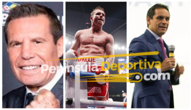 Saúl Canelo Álvarez fotocomposición con Ricardo López y Julio César Chávez