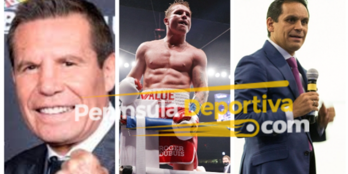 Saúl Canelo Álvarez fotocomposición con Ricardo López y Julio César Chávez