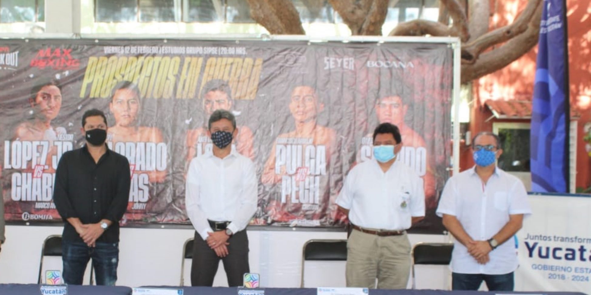 Mario Abraham Xacur, Carlos Sáenz Castillo, Santiago Basto Mejía y Jorge Esteban Abud conferencia de prensa para función del 120221, del 270121 en el IDEY (2)