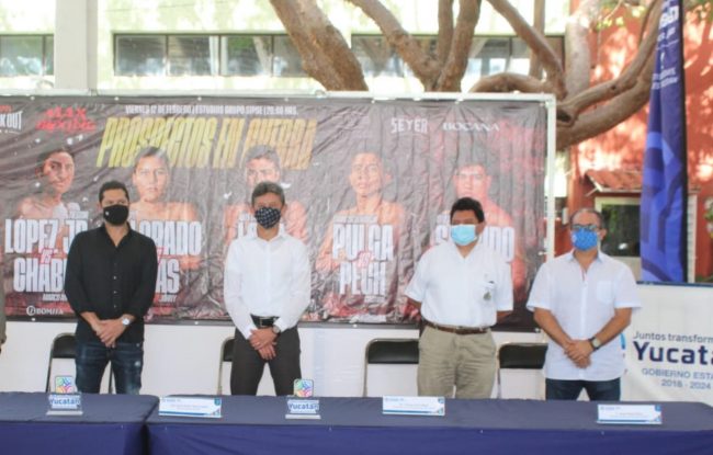 Mario Abraham Xacur, Carlos Sáenz Castillo, Santiago Basto Mejía y Jorge Esteban Abud conferencia de prensa para función del 120221, del 270121 en el IDEY (2)