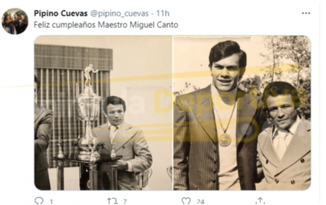 Miguel Canto tweet de Pipino Cuevas felicitándolo por su cumpleaños 73 del 300121 con marca de agua