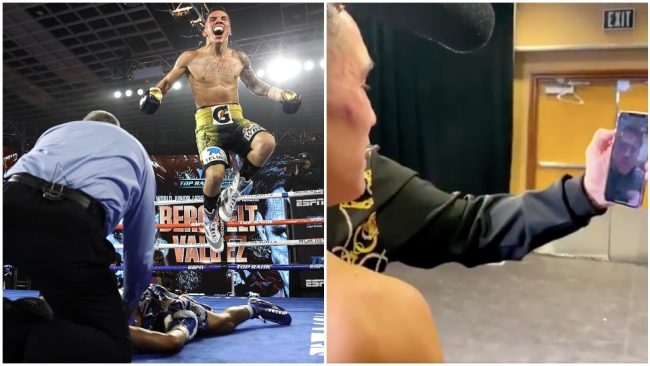 Óscar Valdez vencedor de Miguel Berchelt gkot 10 ganó campeonato mundial súperpluma del CMB 1 del 200221 en Las Vegas vídeollamada con el canelo Óscar Valdez