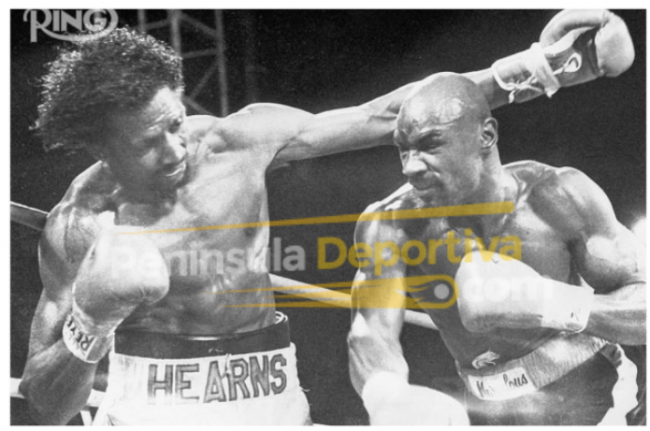Marvin Hagler vs. Tommy Hearns fotocomposición con marca de agua
