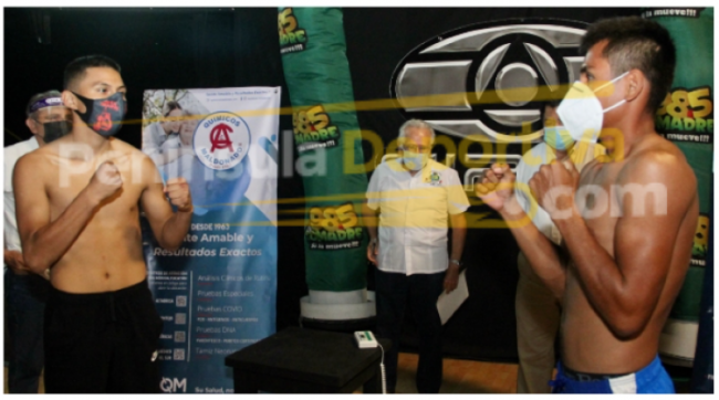 Zaíd Colorado Rejón pesaje vs. Jesús Acosta 3 del 250321 en Mérida, instalaciones de Sipse con Manuel Nájera Palaviccini con marca de agua