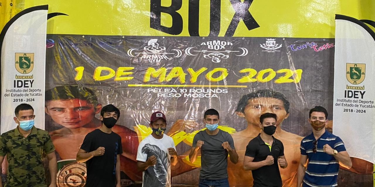 Alejandro Morales Cházaro, Miguel Joyita Herrera, Juan Carlos Zurdo Parra y Pablo Rojo Peraza rueda de prensa del 260421 para función del 010521 en Armor Box Gym Caucel