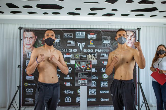 Jorge Alberto Brito izquierda pesaje vs. Jorge Pérez del 290421 en Playa del Carmen ESPN