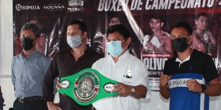 Edwin Castañeda, Carlos Sáenz Castillo, Mario Abraham Xacur, Santiago Basto Mejía y Miguel Vidal Carrillo rueda de prensa presentación regreso del boxeo con gente en la arena del 030621