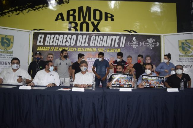 Emmanuel Alcántara Heredia, Euberto Díaz Rivero, Carlos Sáenz Castillo, rueda de prensa para presentar función de boxeo con regreso de gente a la arena, 1 del 010621 en Armor Box Caucel