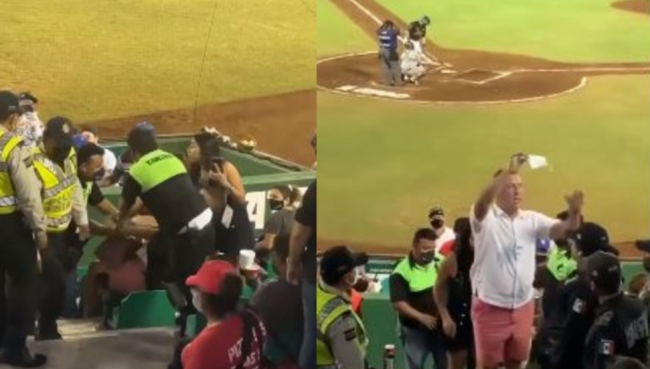 Leones de Yucatán vs. Pericos de Puebla, juego 31, 3o de la serie, serie para los Leones, 14×4 del 270621 en Mérida, aficionado es corrido del estadio por negarse a usar cubrebocas