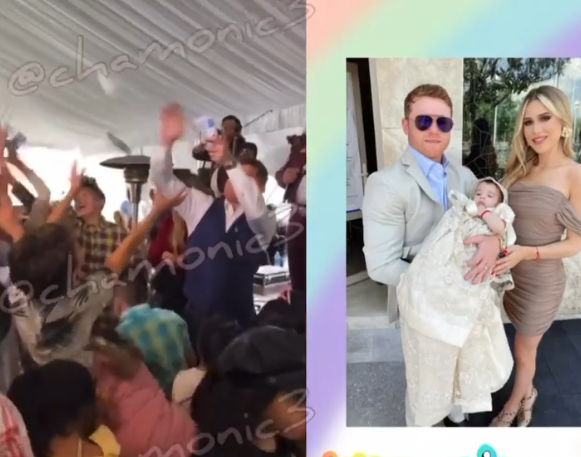 Saúl Canelo Álvarez repartiendo bolo en bautizo de ahijada, del 270621 en Guadalajara