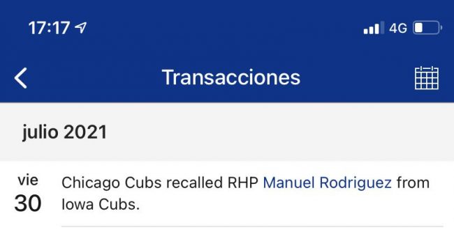 Manuel Bolón Rodríguez llamado de los Cachorros de Chicago a grandes ligas del 300721