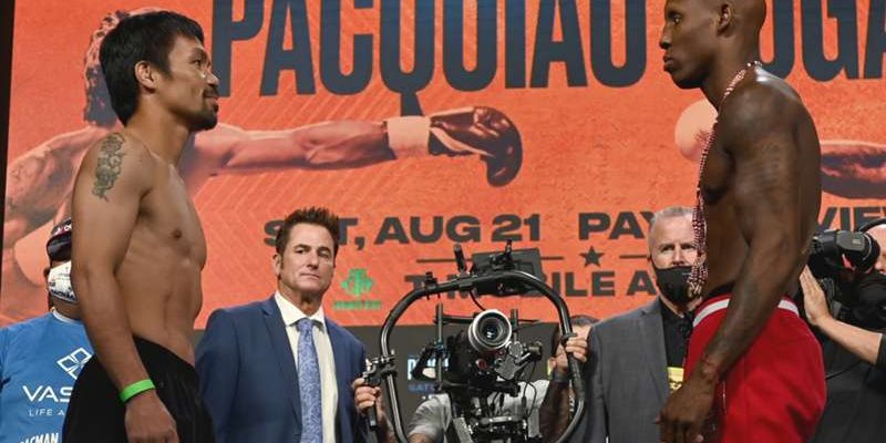 Manny Pacquiao pesaje vs. Yordenis Ugás por vacante súpercampeonato mundial wélter de la AMB 1 del 200821 en Las Vegas
