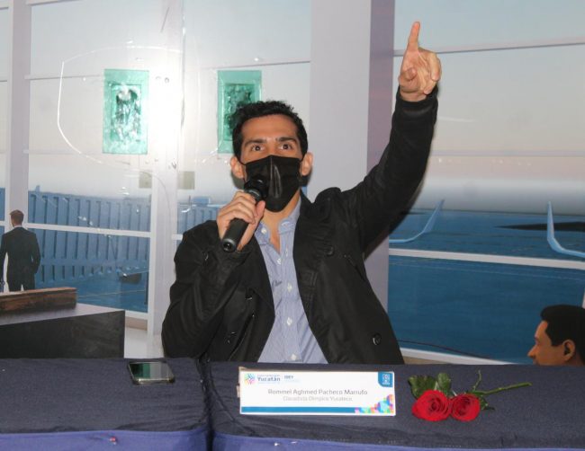 Rommel Pacheco Marrufo rieda de prensa regreso a Mérida, tras regreso de Tokio 2021, del 160821