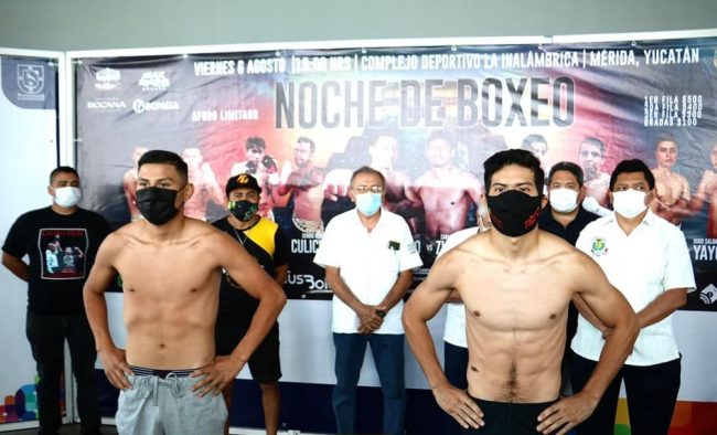 Zaíd Colorado Rejón pesaje vs. Carlos Zurdo García del 050821 en Ibis Galerías con Santiago Basto y Mario Vega Díaz