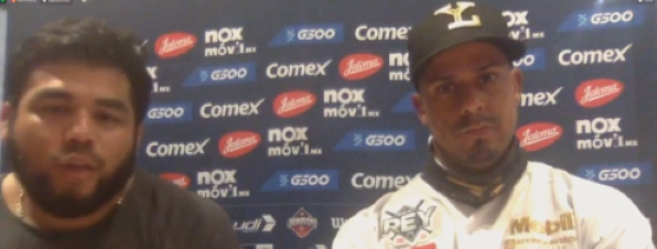 Luis Felipe Pepón Juárez con Luis Matos conferencia de prensa posterior al 3er juego de la serie del rey del 090921 en Mérida