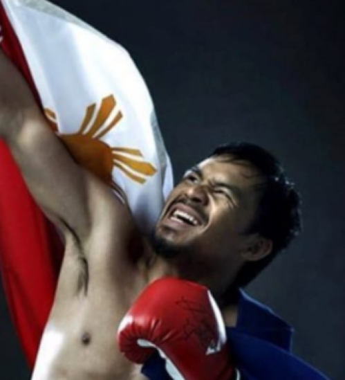 Manny Pacquiao, buena foto con bandera de Filipinas