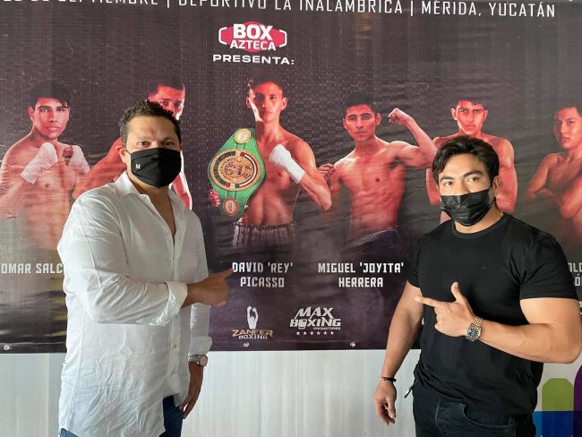 Mario Abraham Xacur y Emmanuel Alcántara Heredia, presentación función de boxeo del 170921 para el 250921 en el Víctor Cervera Pacheco