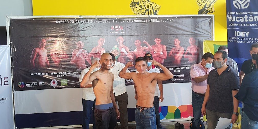 Miguel Joyita Herrera pesaje con Maximino Flores 1 del 240921 en Ibys Galerías con Guillermo Brito Rodríguez y Guillermo Brito jr.