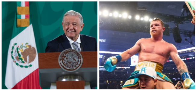 Saúl Canelo Álvarez, fotocomposición con Andrés Manuel López Obrador
