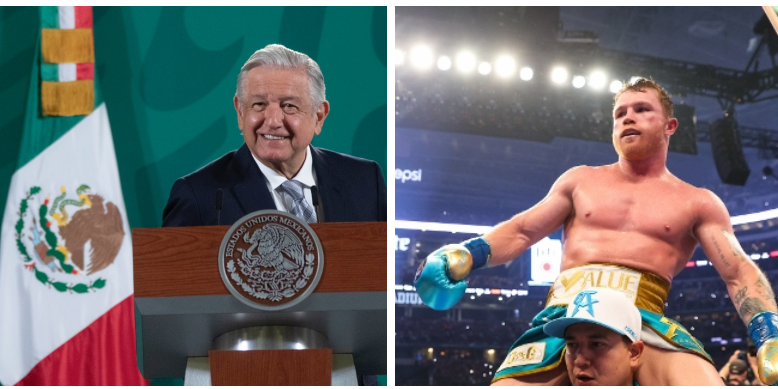 Saúl Canelo Álvarez, fotocomposición con Andrés Manuel López Obrador