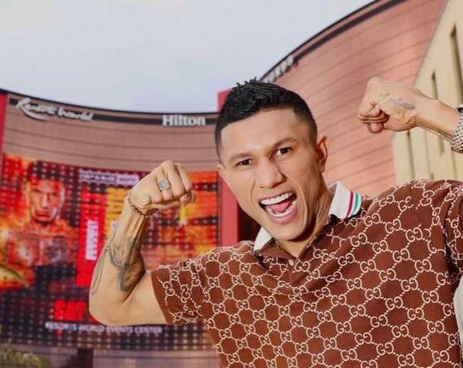 Miguel Berchelt ante anuncio de su pelea de regreso contra africano, del 160322 en Las Vegas en evento inaugural de hotel Resort World