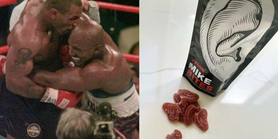 mike tyson fotocomposición gomitas de mota con evander holifield