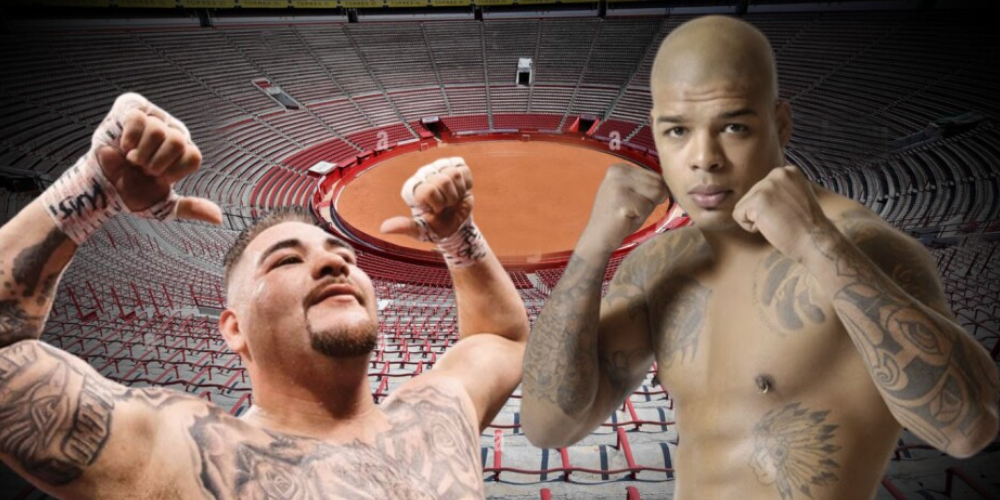 Tyron Spong fotocomposición con Andy Ruiz, plaza de Toros México