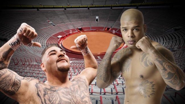Tyron Spong fotocomposición con Andy Ruiz, plaza de Toros México