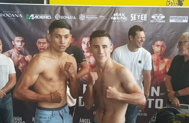 Pablo Rojo Peraza pesaje vs. Iván Rosado, del 170622 en Ibys Galerías con Mario Abraham y José Manzur