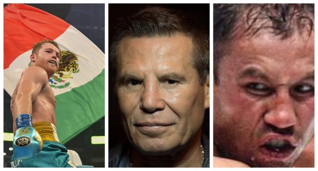 fotocomposición Julio césar chávez con saúl canelo álvarez y gennady Golovkin
