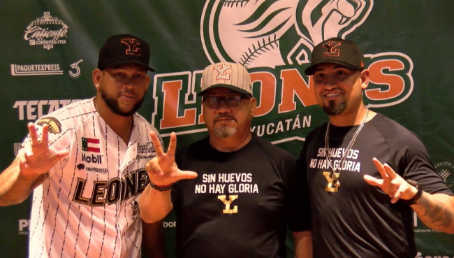 Henderson Álvarez, Roberto Chapo Vizcarra y Norberto Obeso, rueda de prensa del 270822 previo a serie vs. Diablos por corona del sur a iniciar el 300822 en CDMX
