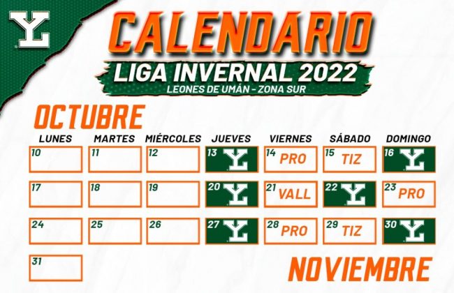 Calendario Liga Invernal Mexicana 2022 Leones de Yucatán