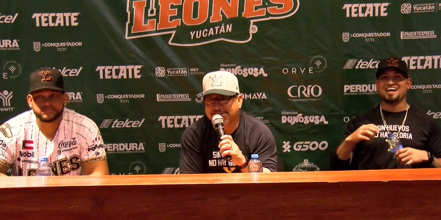 Henderson Álvarez, Roberto Chapo Vizcarra y Norberto Obeso, rueda de prensa 1 del 270822 previo a serie vs. Diablos por corona del sur a iniciar el 300822 en CDMX