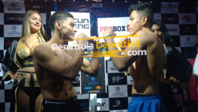 José Guillermo Keb Canul Baby Luis VI pesaje vs. mexiquense Brayan Terrible Patricio, debut profesional, pesaje del 220922 en Cancún con marca de agua