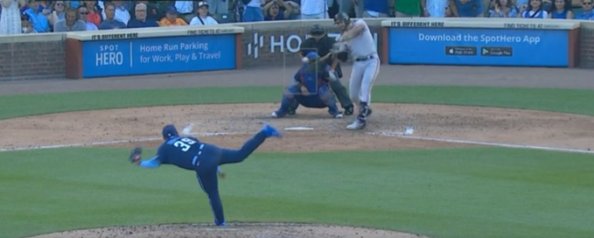 Manuel Bolón Rodríguez vs. Evan Longoria, le pegpo doble productor de las dos únicas carreras de los Gigantes que perdieron 2×4, salión sin decisión, del 090922 en Chicago