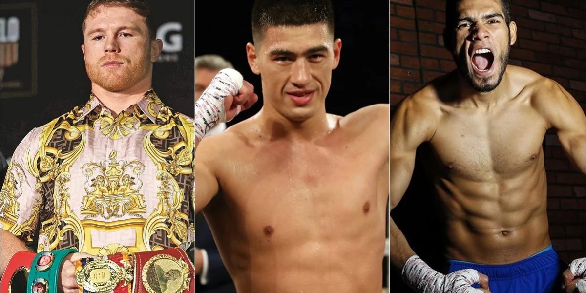 Dmitry Bivol fotocomposición con Saúl Canelo Álvarez y Gilberto Zurdo Ramírez