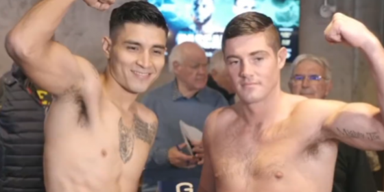 Mario Pantera Andrade pesaje vs. Joseph Ward de Irlanda, del 150323 en Laval, Canadá