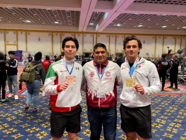 Hafid Azar Cabañas, Víctor Oramas Guzmán, Agustín Montiel Cuevas del 090423 en Las Vegas oro y bronce en el Abierto de Karate Do de esa ciudad
