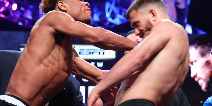Devin Haney pesaje vs. Vasyl Lomachenko por el campeonato mundial indiscutido de peso ligero, del 190523 en Las Vegas